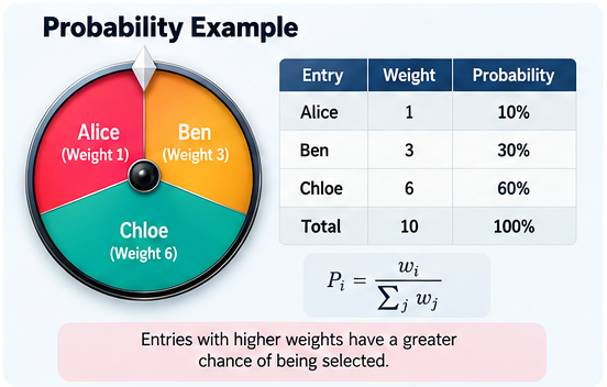 Weighted wheel probability distribution example